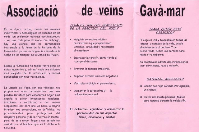 Informaci&oacute;n sobre las clases de yoga organizadas en el Centro C&iacute;vico de Gav&agrave; Mar